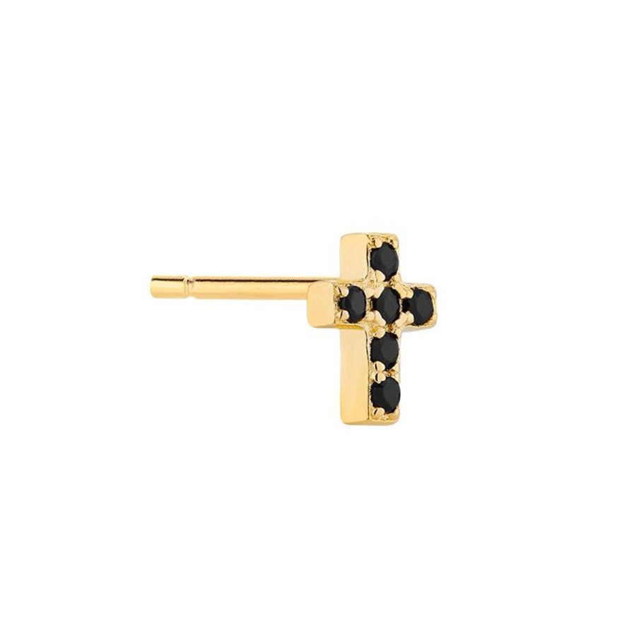 Kolczyki Selfie Jewellery | Kolczyk Mix And Match Cross Black Gold -