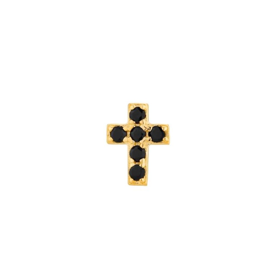 Kolczyki Selfie Jewellery | Kolczyk Mix And Match Cross Black Gold -