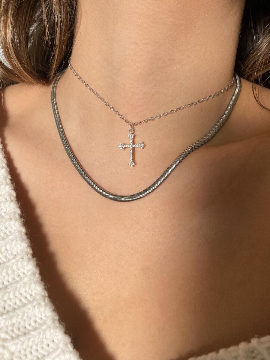 Naszyjniki Selfie Jewellery | Naszyjnik Crystal Cross Srebrny -